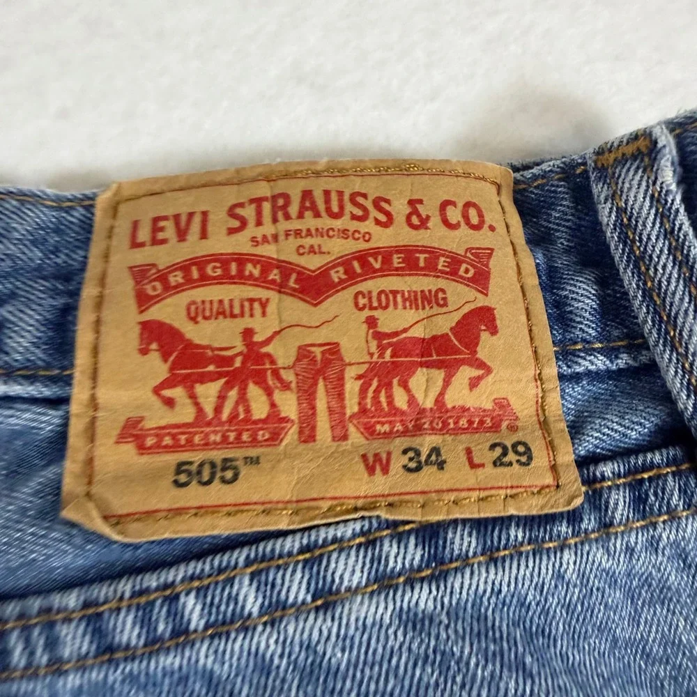 Levis 505 Regular Fit Straight Leg Blue Denim Jeans Mens 34x29 Medium Wash